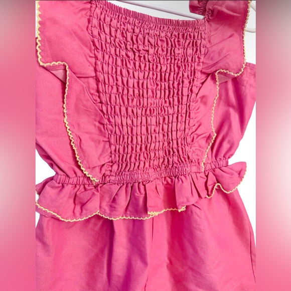 Vince Camuto Girls Pink Ruffle Romper Size 8 Yellow Trim NWT Cute Summer - Picture 2 of 4